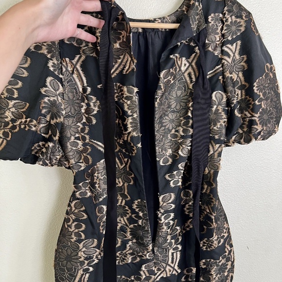 CHARLOTTE BRODY Snow Drop Silk Puff Sleeve Top in Golden Blossom Fil Coupe Black - Picture 10 of 12